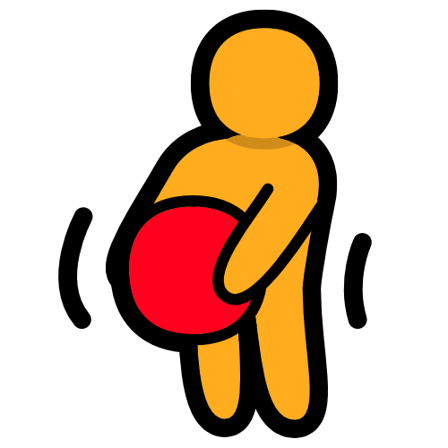 a yellow figure rocking back and forth into a red circle they're holding in front of their crotch.